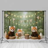 Aperturee - Aperturee Cartoon Raccoon Forest Jungle Cake Smash Backdrop